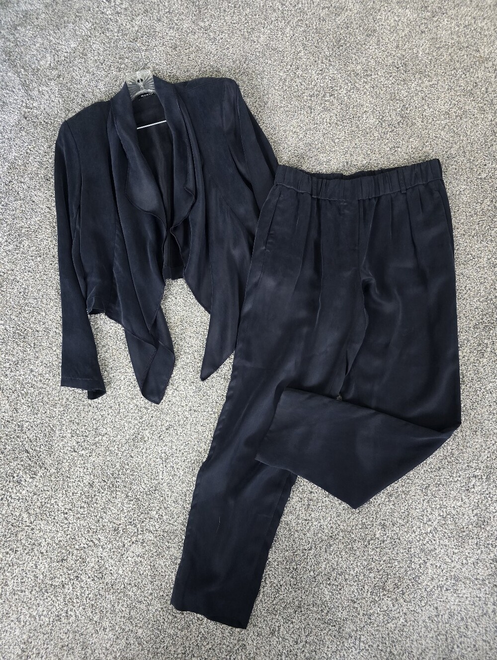 Worth New York Navy Blue 2pc Suit Set Waterfall Jacket & Pants Sz 4 / Small